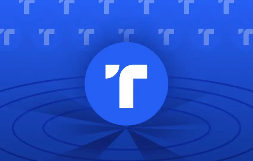 Blue graphic featuring the TrueUSD (TUSD) stablecoin logo—a white "T" in a circular badge—centered on a blue background with repeating "T" pattern and concentric rings.