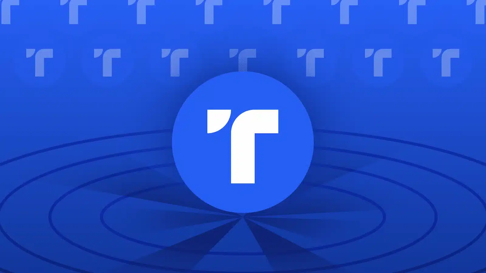 Blue graphic featuring the TrueUSD (TUSD) stablecoin logo—a white "T" in a circular badge—centered on a blue background with repeating "T" pattern and concentric rings.