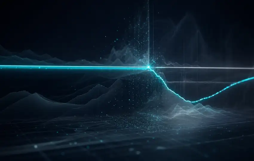 Abstract market lines showing a stablecoin value diverging from its reference level during a depeg