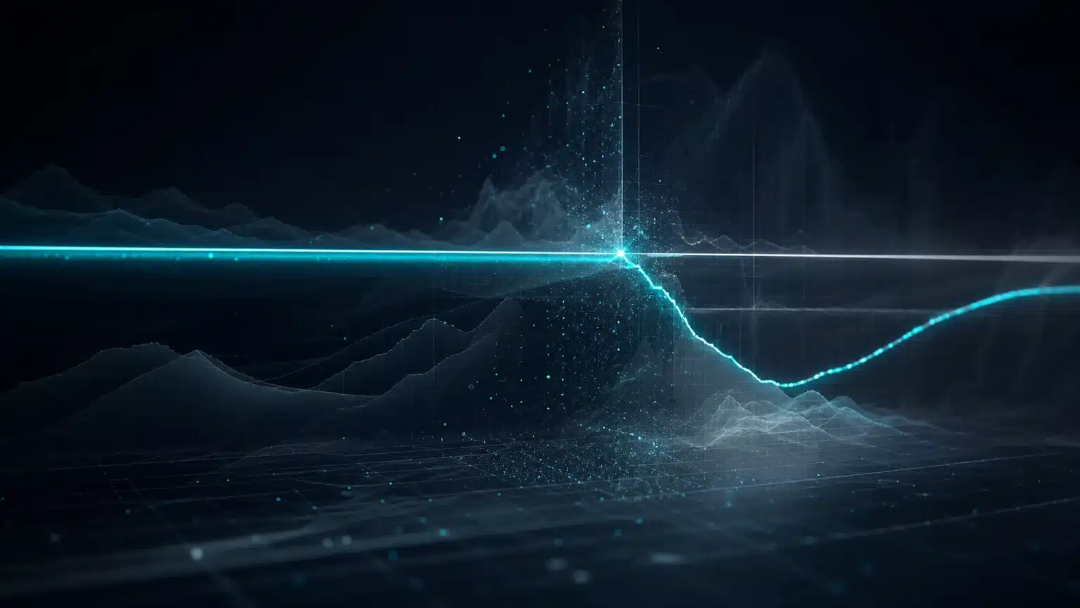 Abstract market lines showing a stablecoin value diverging from its reference level during a depeg