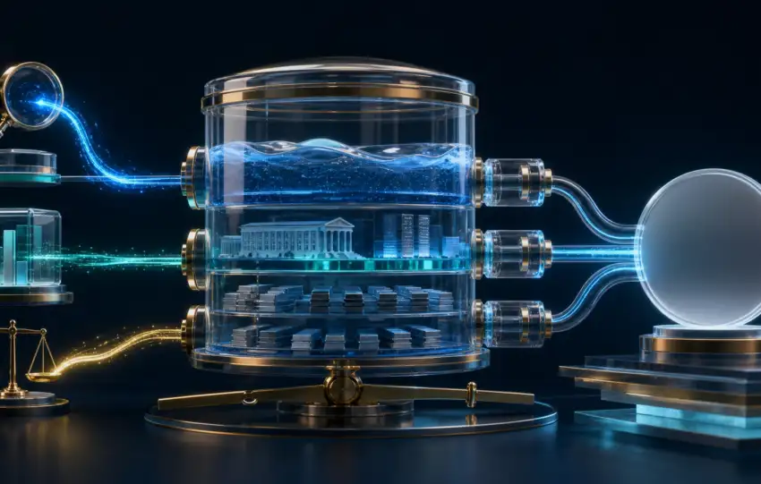 Abstract reserve vault illustrating stablecoin backing, independent verification and redemption channels